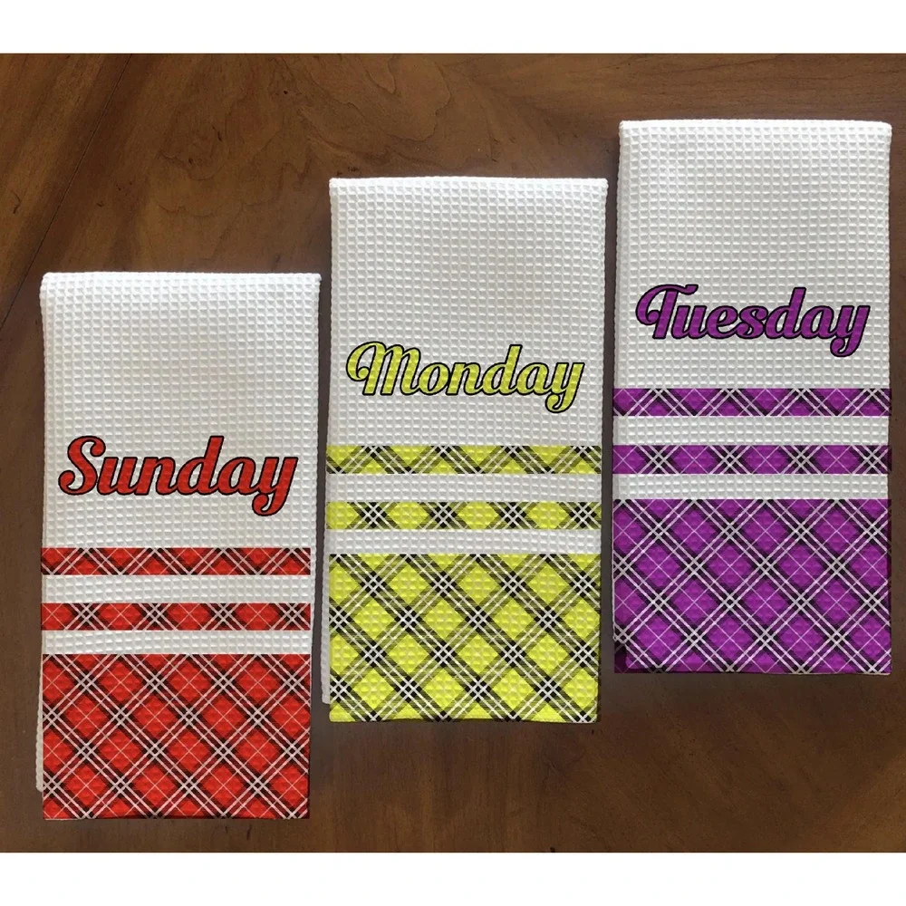 Days of the week Kitchen towel set, Dish Towels, Great gift for‎ Mom, Set of 7